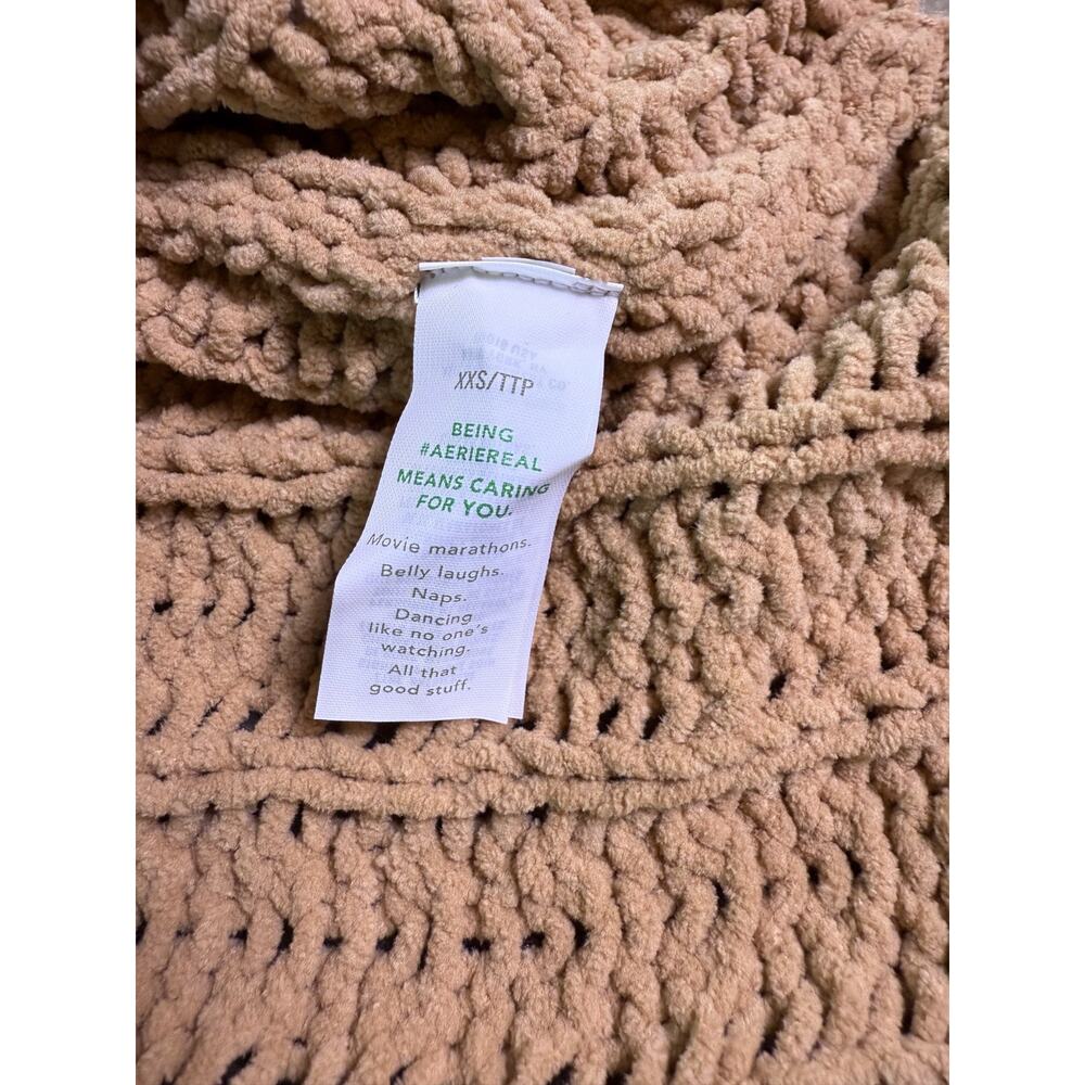 Aerie 1/4 Zip Sweater Womens Small Brown Cable Knit Heavyweight Pullover E228 - Picture 4 of 9